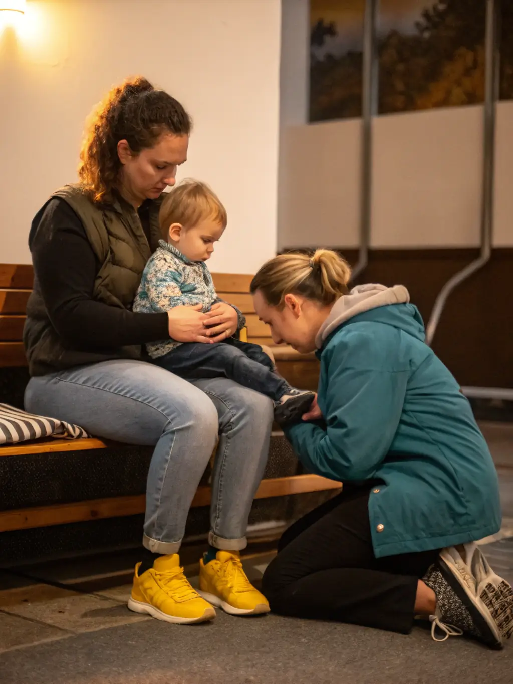 A qualified dyslexia screener gently administering a screening test to a young child, using non-intrusive methods in a comfortable setting.