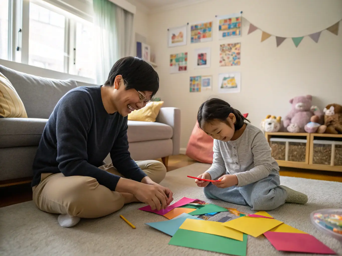 A heartwarming image of a parent and child looking at a learning plan together, both smiling and feeling hopeful. The image conveys a sense of partnership and support.