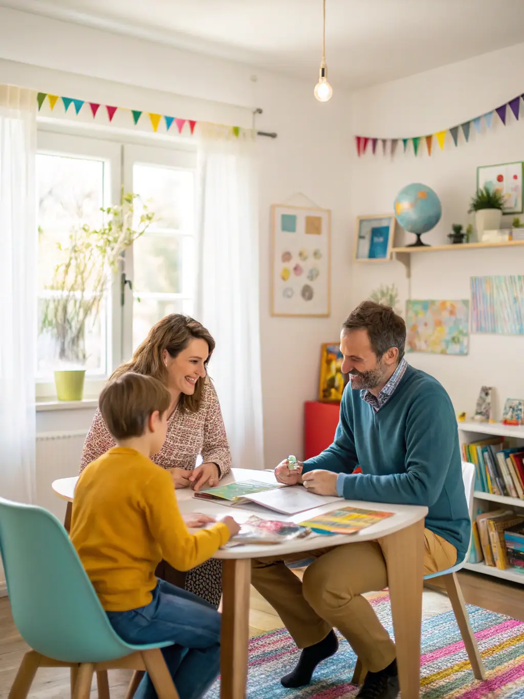 A parent and the educational consultant discussing a child's personalized learning plan, reviewing progress and setting future goals in a collaborative manner.
